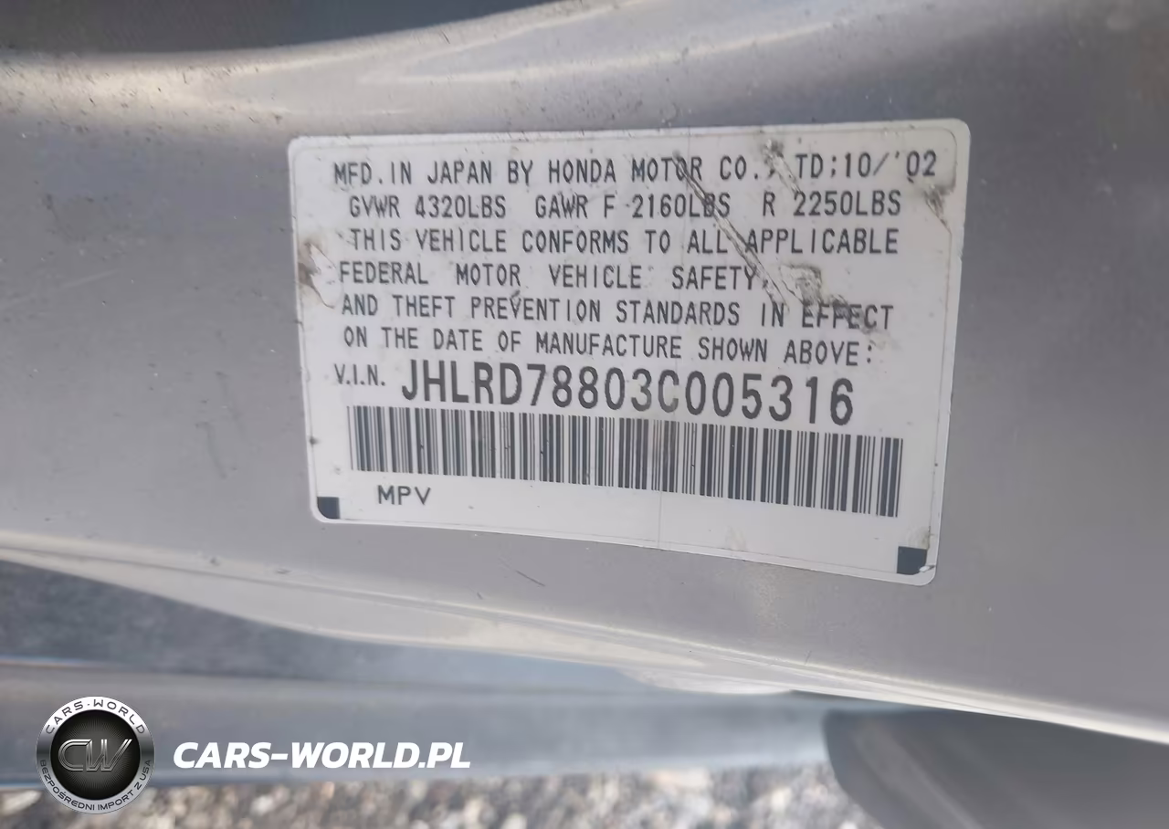 2003 Honda Cr-V Ex VIN:JHLRD78803C005316 - 9