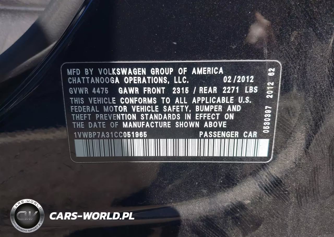 2012 Volkswagen Passat 2.5L Se VIN:1VWBP7A31CC051965 - 9