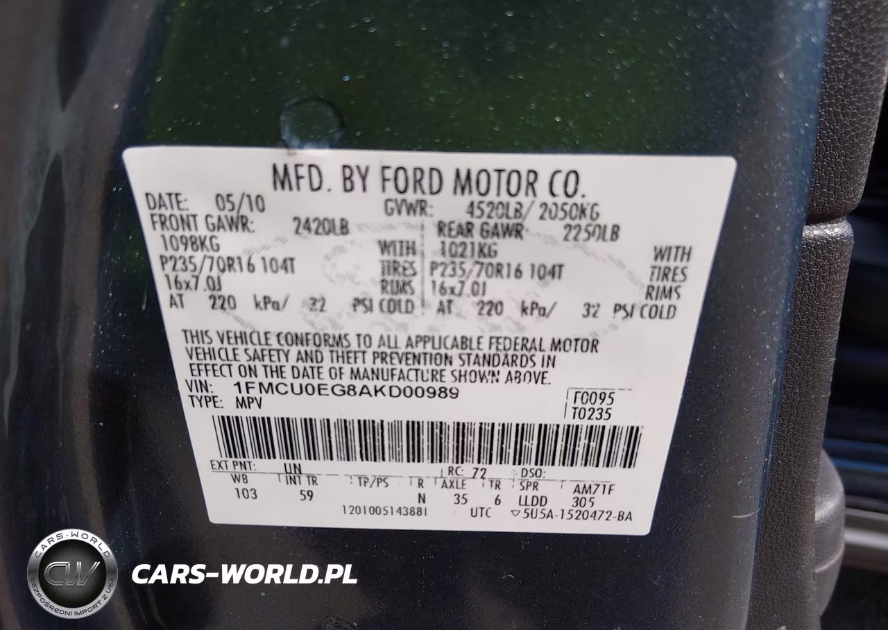 2010 Ford Escape Limited VIN:1FMCU0EG8AKD00989 - 9