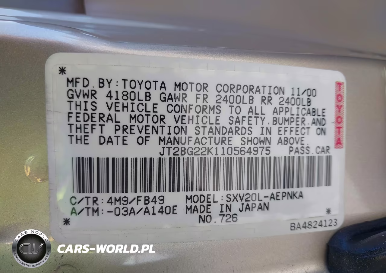 2001 Toyota Camry Le VIN:JT2BG22K110564975 - 9