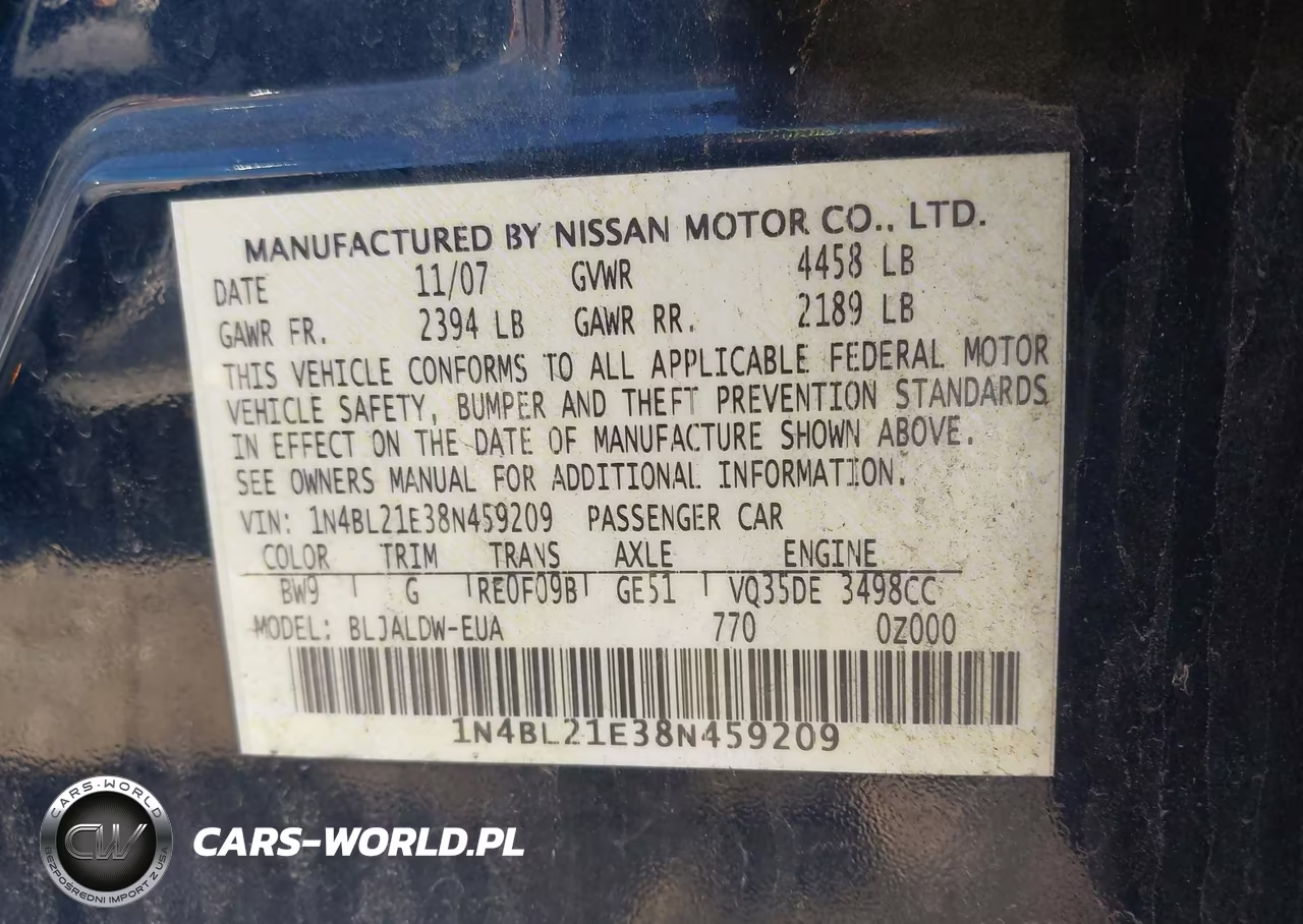 2008 Nissan Altima 3.5 Se VIN:1N4BL21E38N459209 - 9