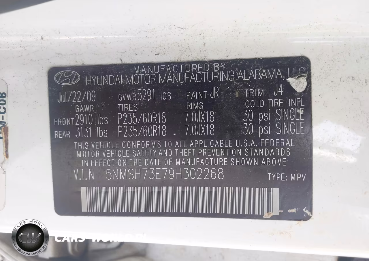 2009 Hyundai Santa Fe Se VIN:5NMSH73E79H302268 - 9