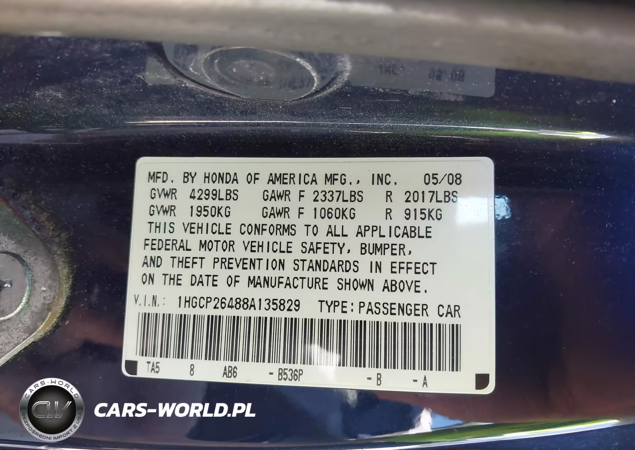 2008 Honda Accord 2.4 Lx-P VIN:1HGCP26488A135829 - 9