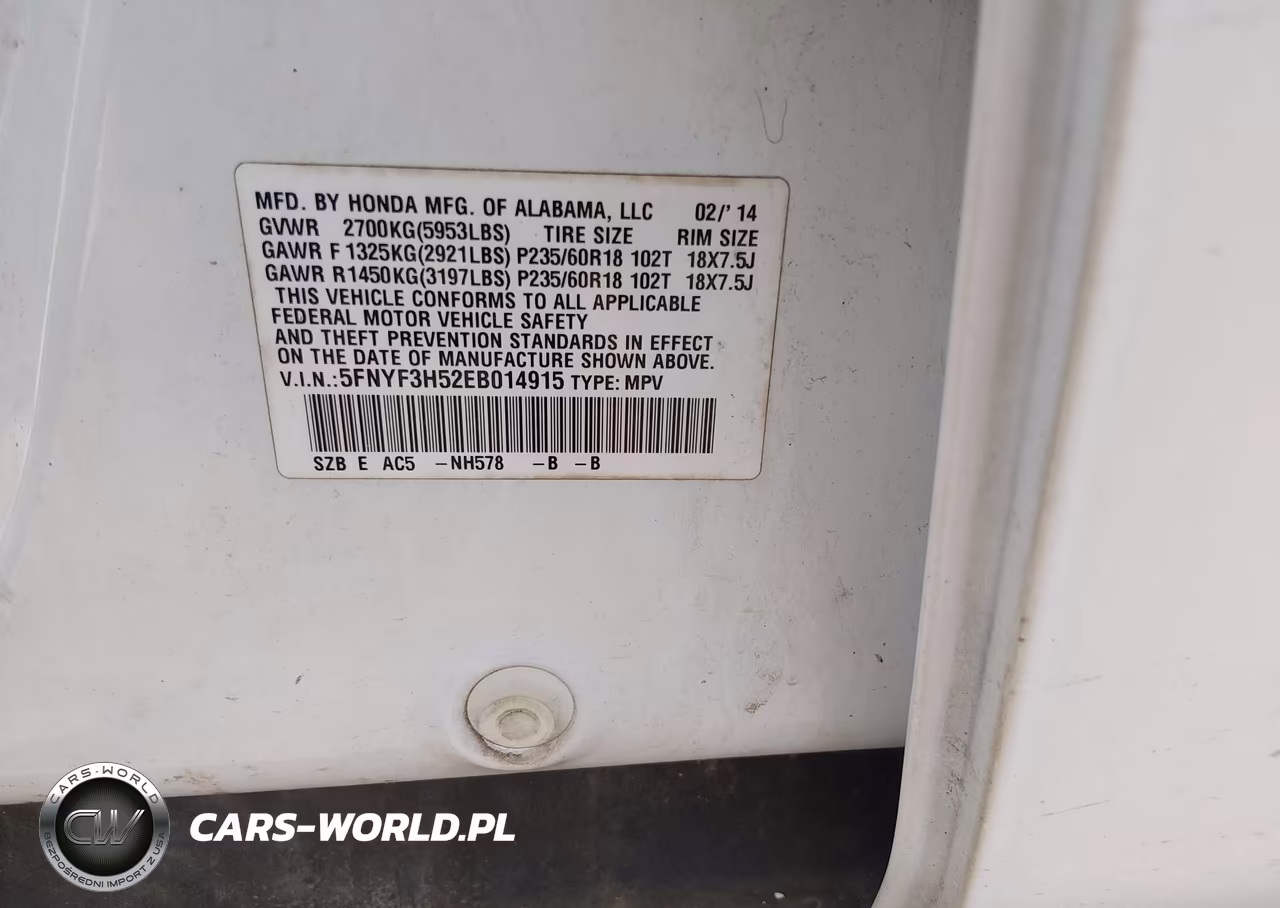 2014 Honda Pilot Ex-L VIN:5FNYF3H52EB014915 - 9