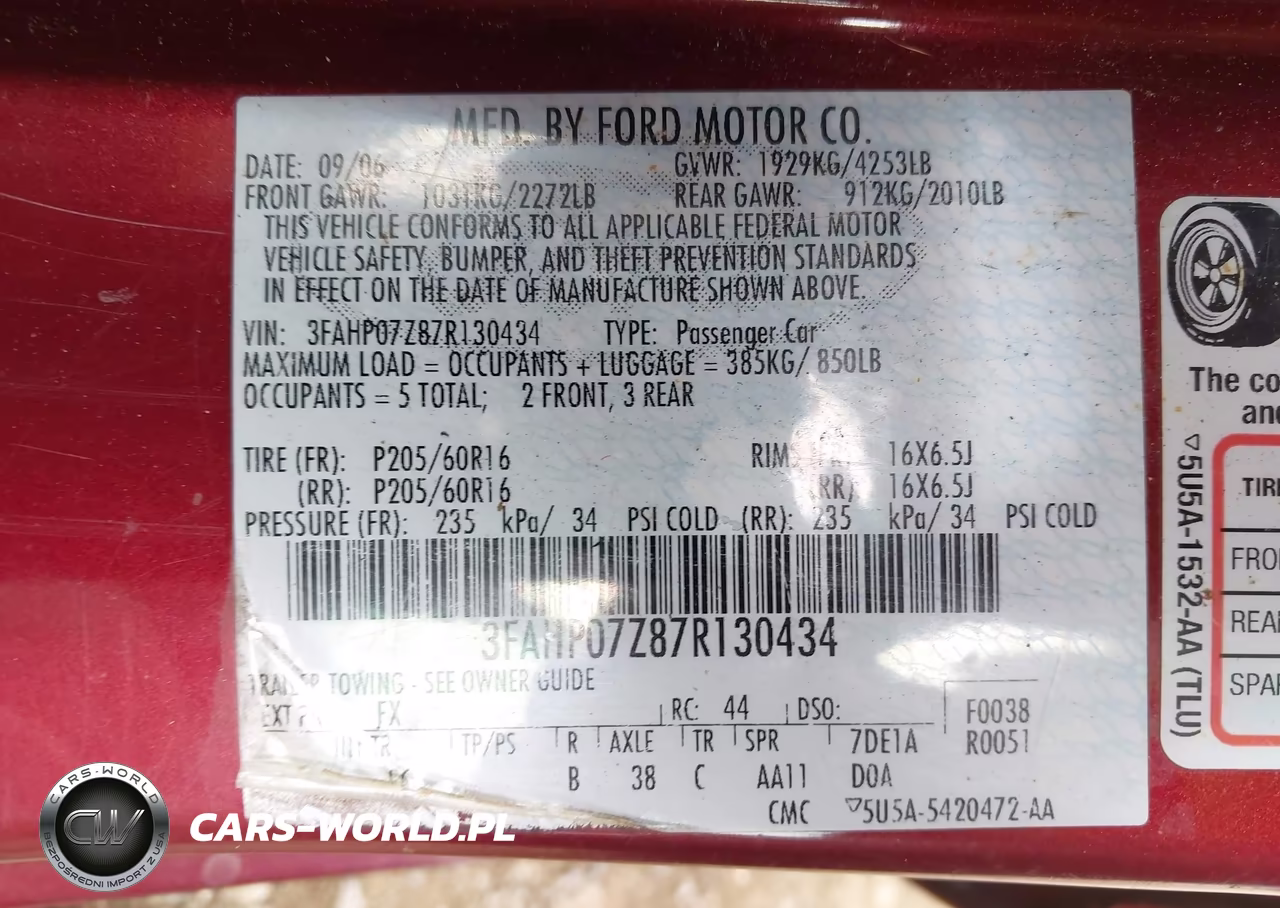 2007 Ford Fusion Se VIN:3FAHP07Z87R130434 - 9