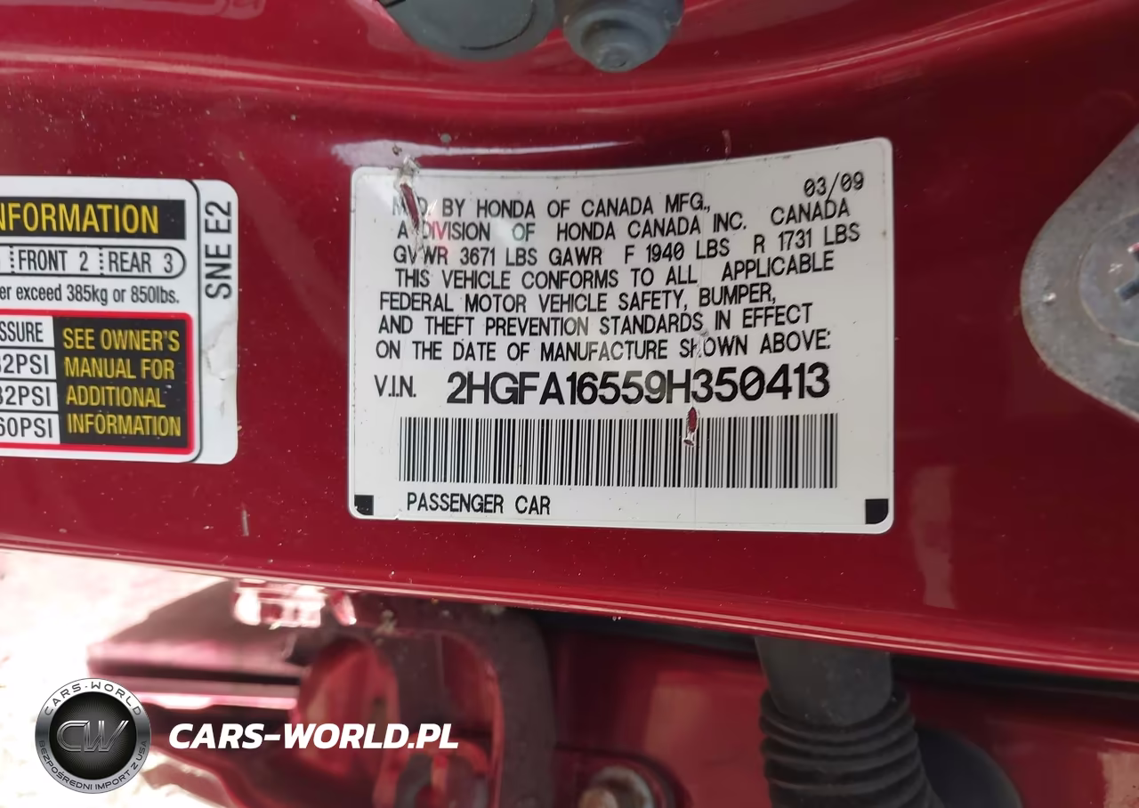 2009 Honda Civic Lx VIN:2HGFA16559H350413 - 9