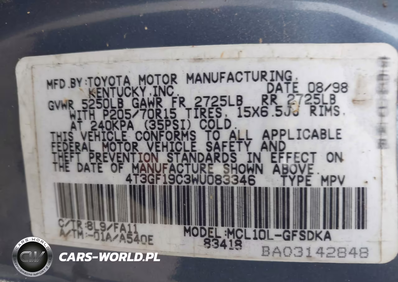 1998 Toyota Sienna Ce VIN:4T3GF19C3WU083346 - 9