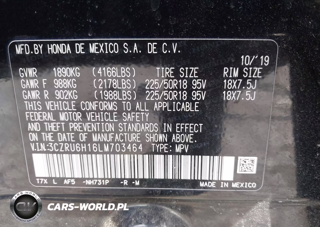 2020 Honda Hr-V Awd Sport VIN:3CZRU6H16LM703464 - 9