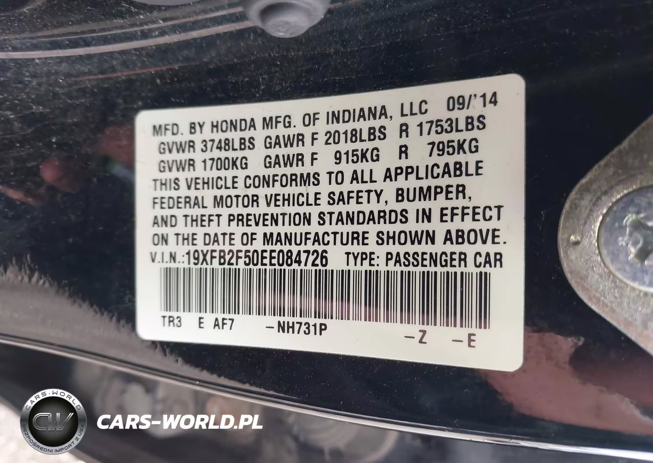 2014 Honda Civic Lx VIN:19XFB2F50EE084726 - 9