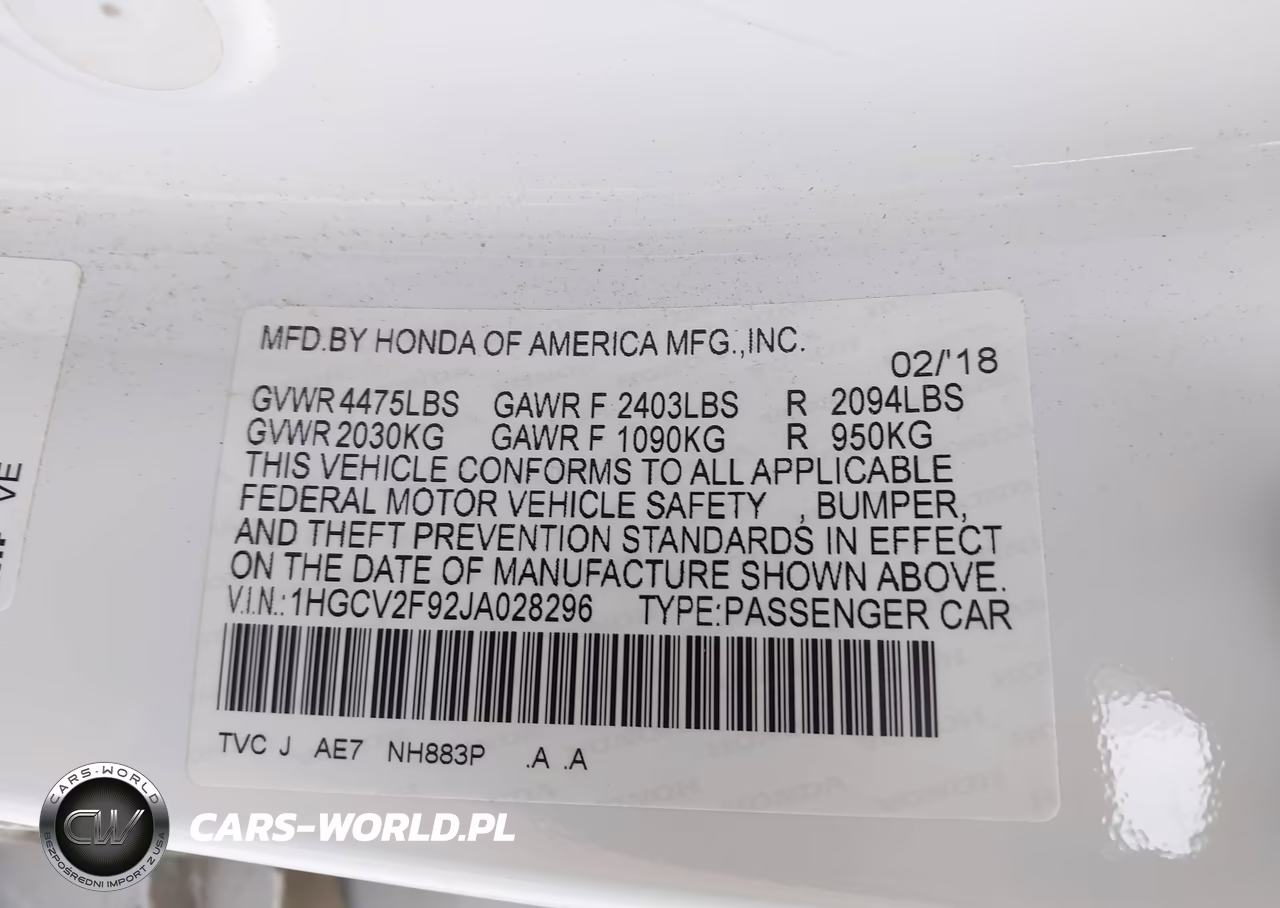 2018 Honda Accord Touring 2.0T VIN:1HGCV2F92JA028296 - 9