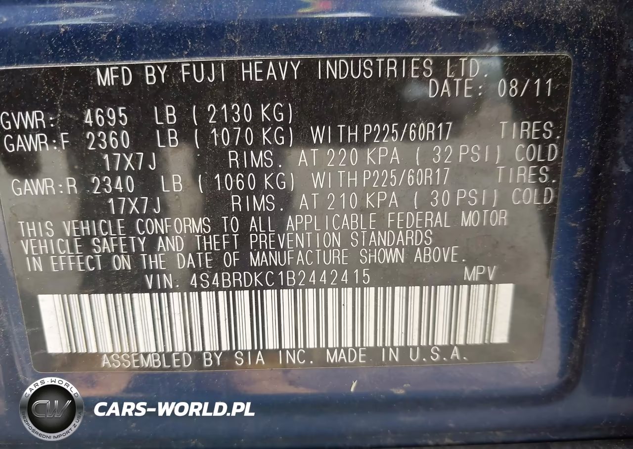 2011 Subaru Outback 3.6R Limited VIN:4S4BRDKC1B2442415 - 9