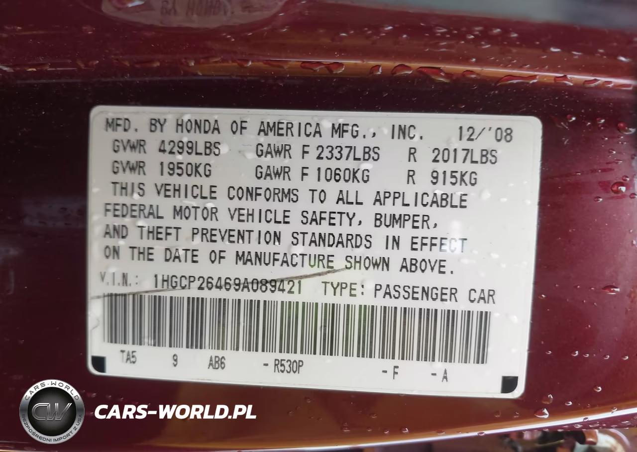 2009 Honda Accord 2.4 Lx-P VIN:1HGCP26469A089421 - 9