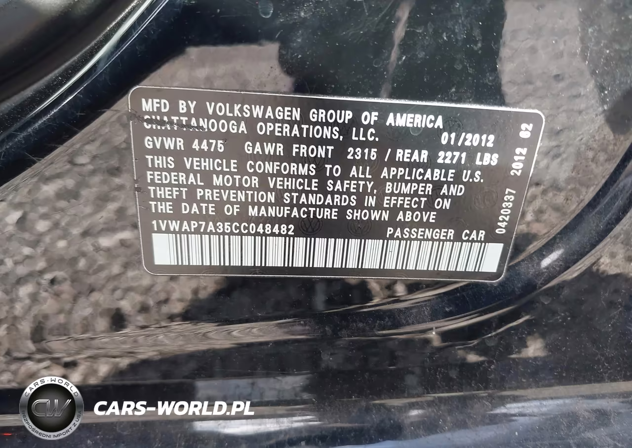 2012 Volkswagen Passat 2.5L S VIN:1VWAP7A35CC048482 - 9