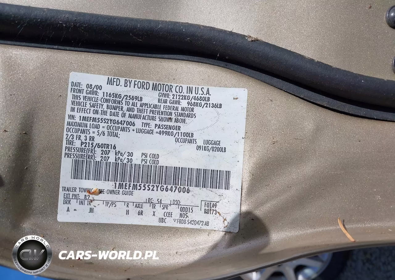 2000 Mercury Sable Ls Premium VIN:1MEFM55S2YG647006 - 9