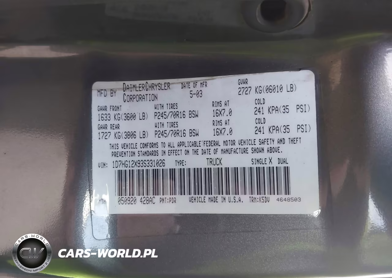 2003 Dodge Dakota VIN:1D7HG12X93S331026 - 9