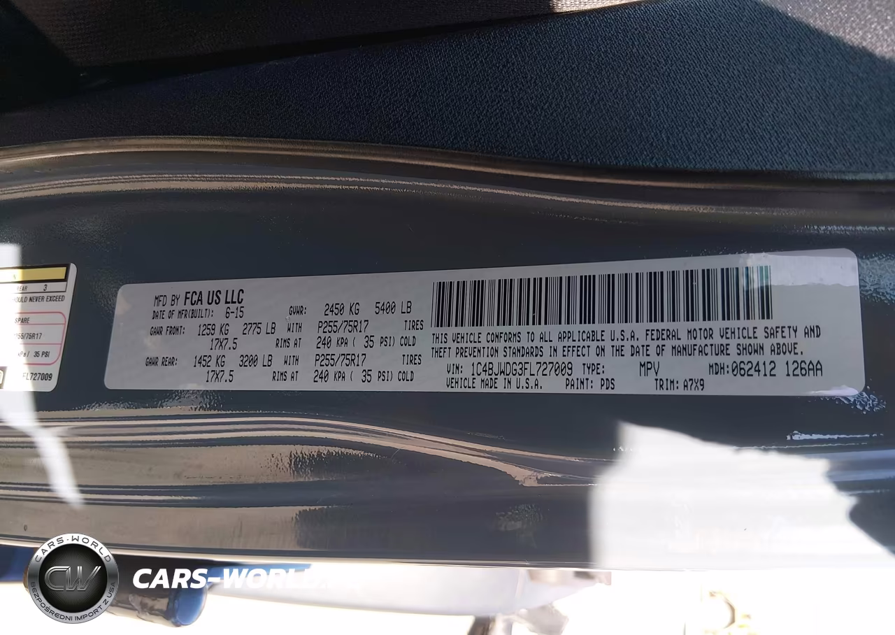 2015 Jeep Wrangler Unlimited Sport VIN:1C4BJWDG3FL727009 - 9