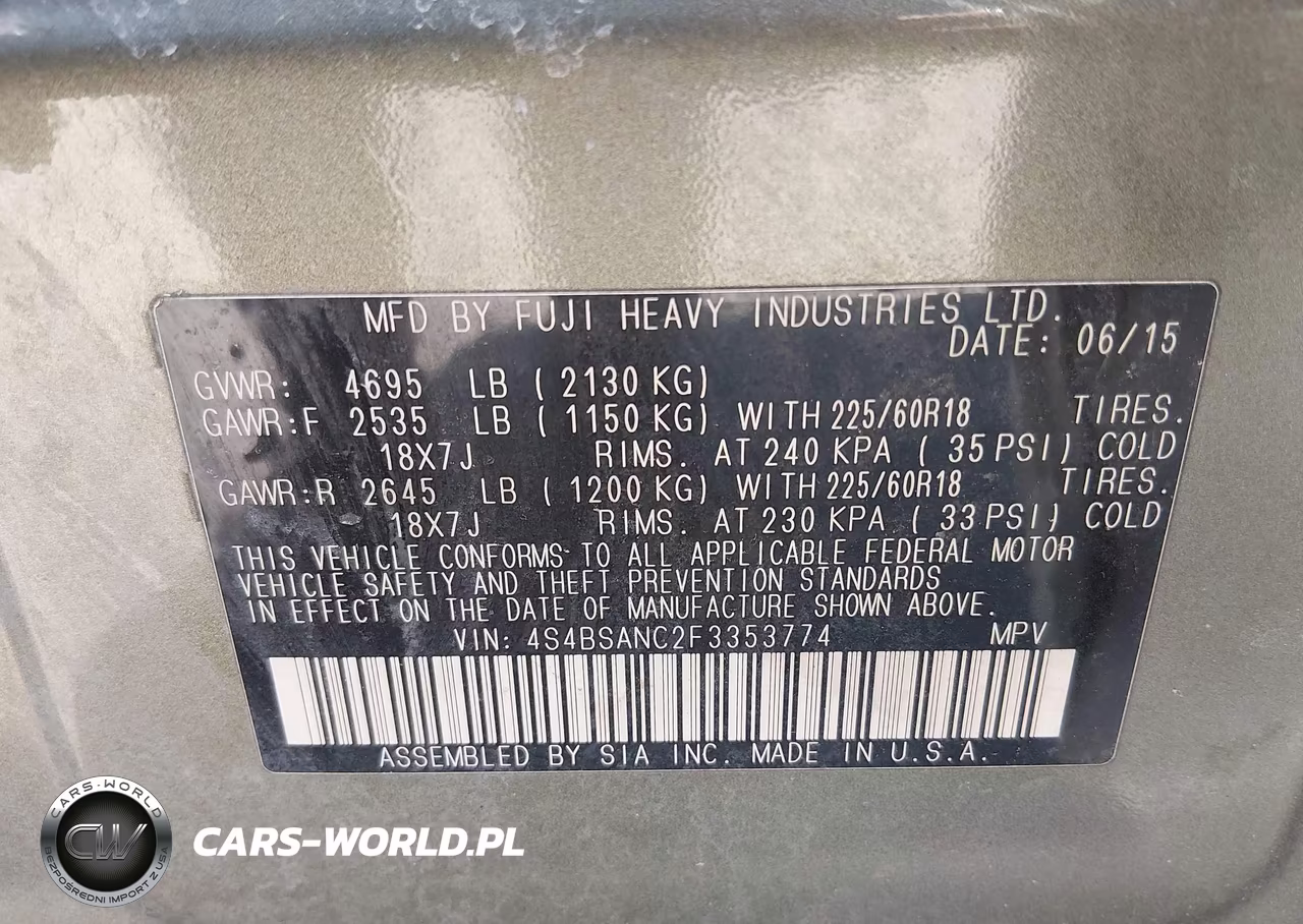 2015 Subaru Outback 2.5I Limited VIN:4S4BSANC2F3353774 - 9