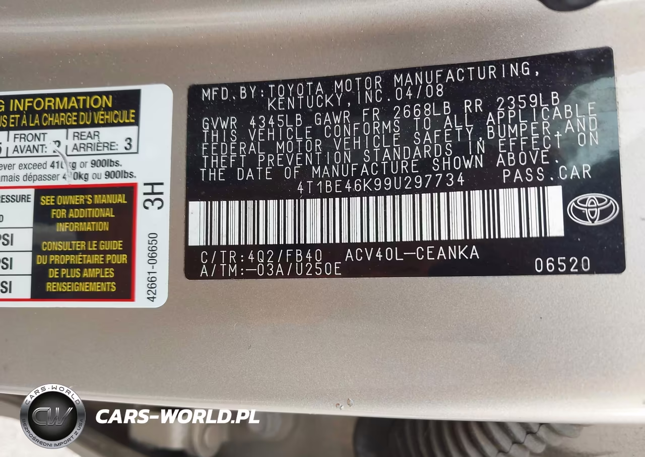 2009 Toyota Camry Le VIN:4T1BE46K99U297734 - 9