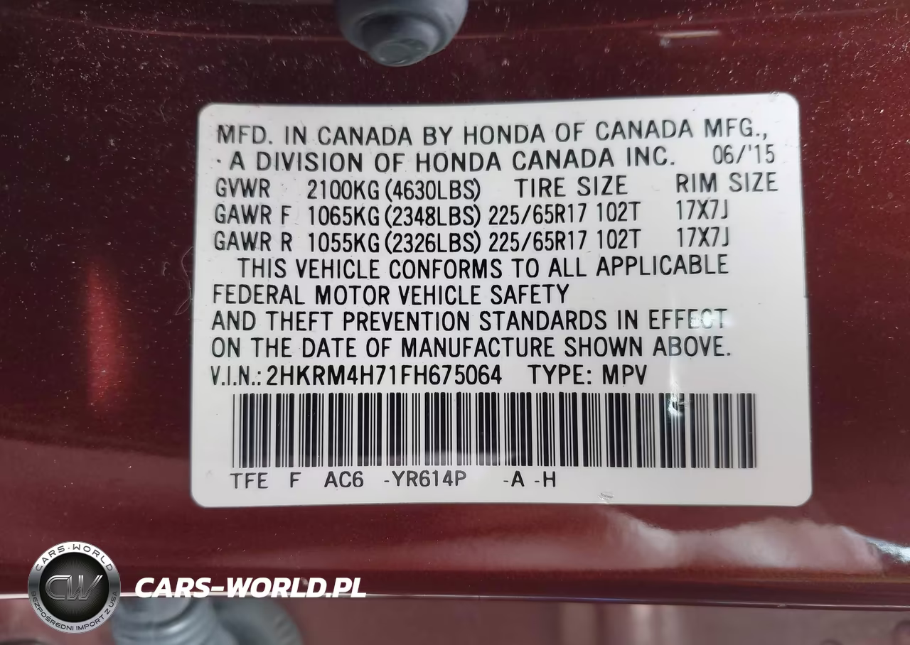 2015 Honda Cr-V Ex-L VIN:2HKRM4H71FH675064 - 9