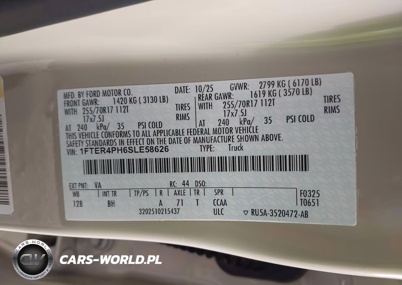 2025 Ford Ranger Xl VIN:1FTER4PH6SLE58626 - 9