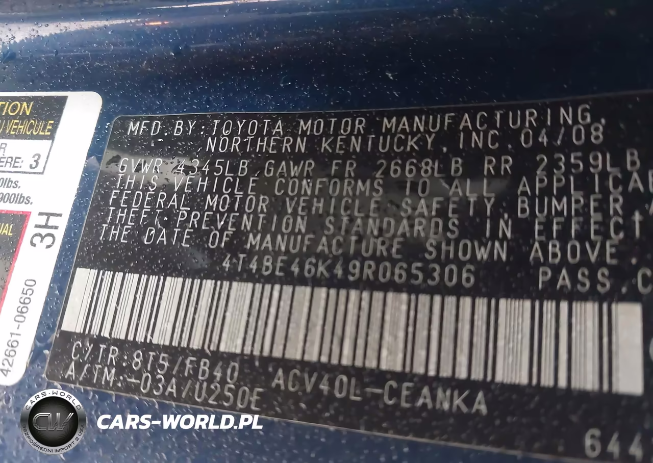 2009 Toyota Camry VIN:4T4BE46K49R065306 - 9
