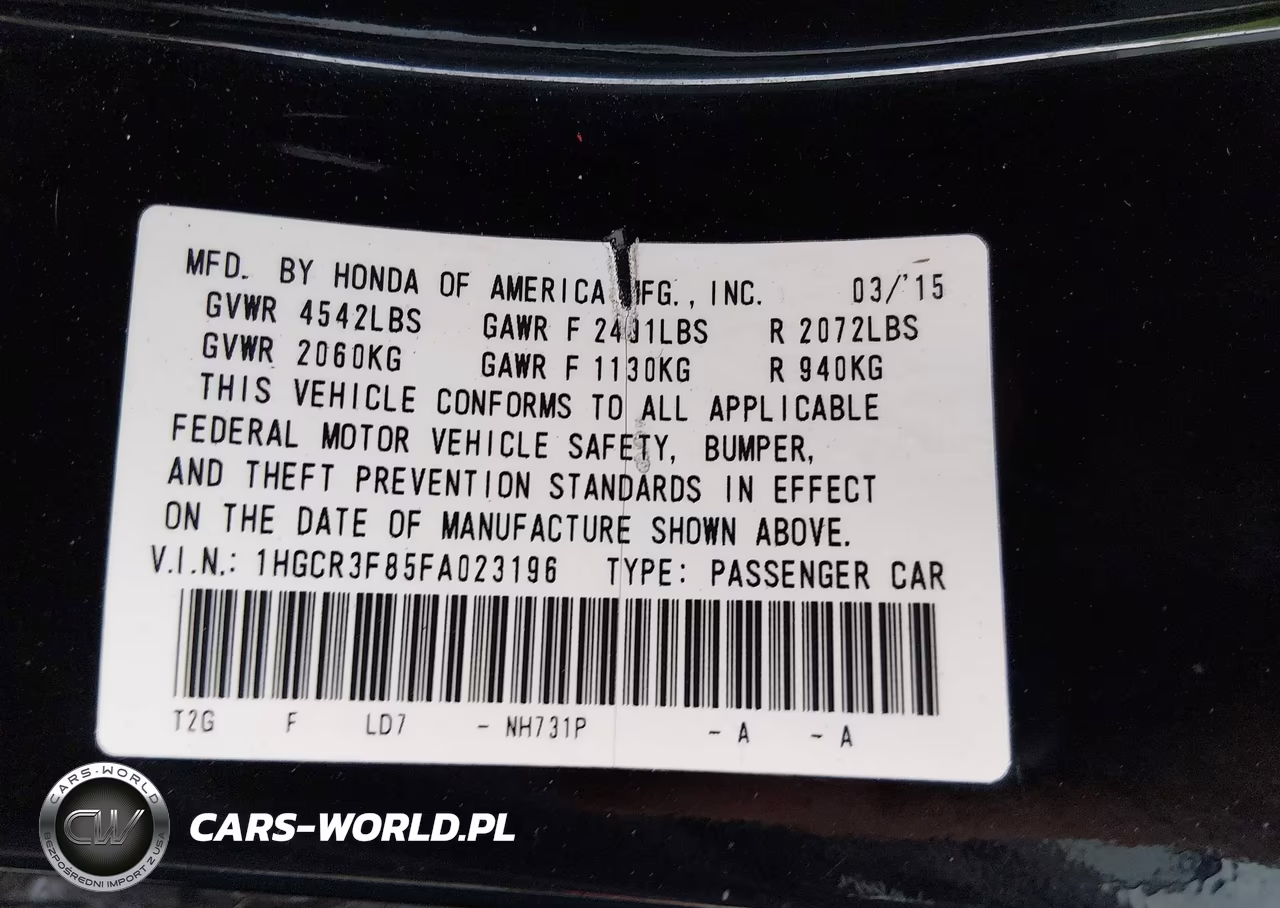 2015 Honda Accord Ex-L V-6 VIN:1HGCR3F85FA023196 - 9