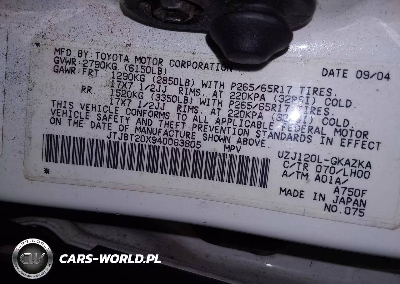 2004 Lexus Gx 470 VIN:JTJBT20X940063805 - 9