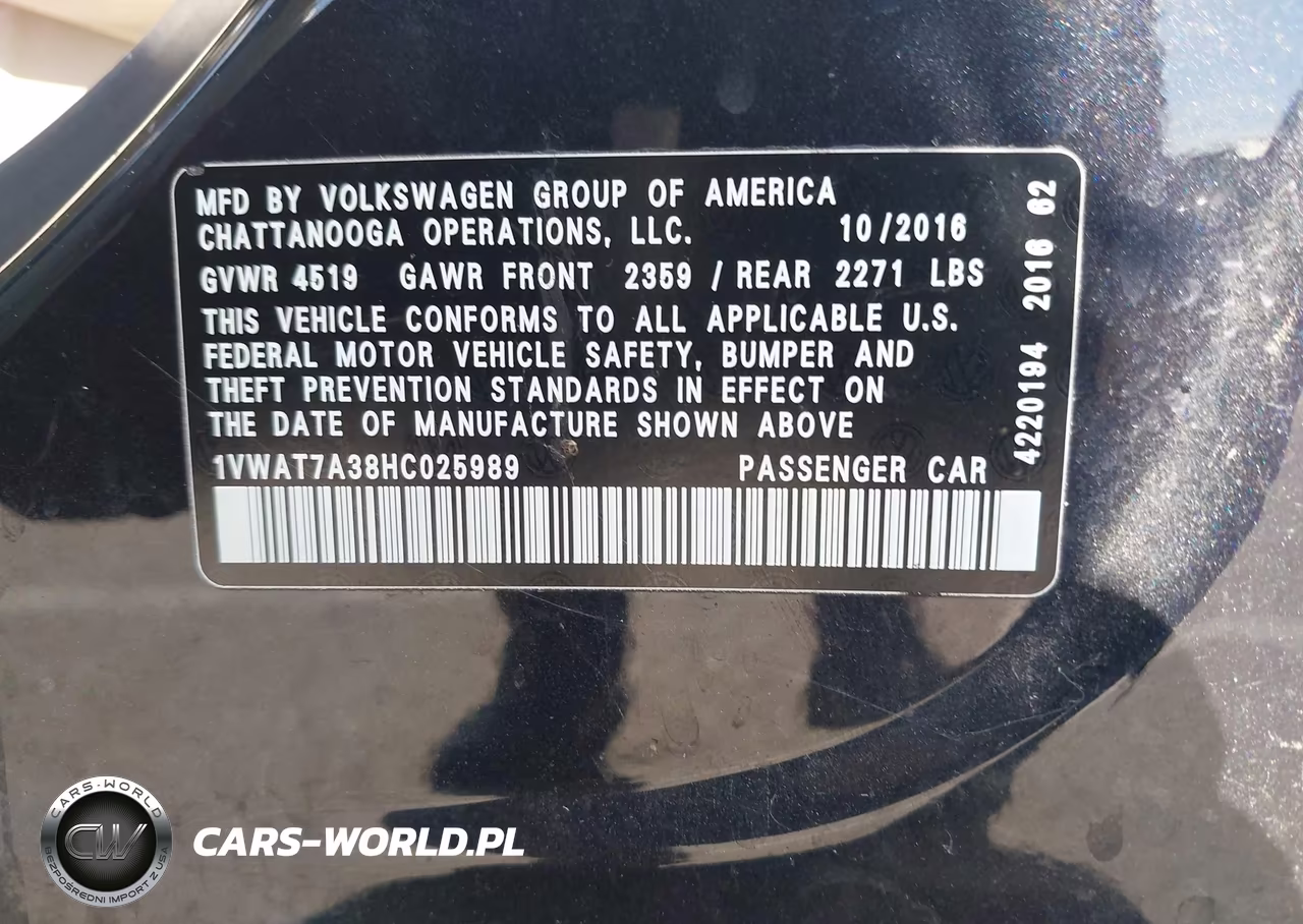 2017 Volkswagen Passat 1.8T S VIN:1VWAT7A38HC025989 - 9