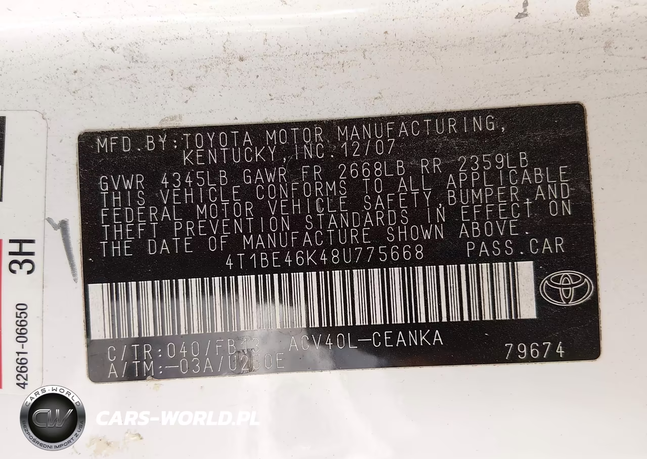 2008 Toyota Camry Le VIN:4T1BE46K48U775668 - 9