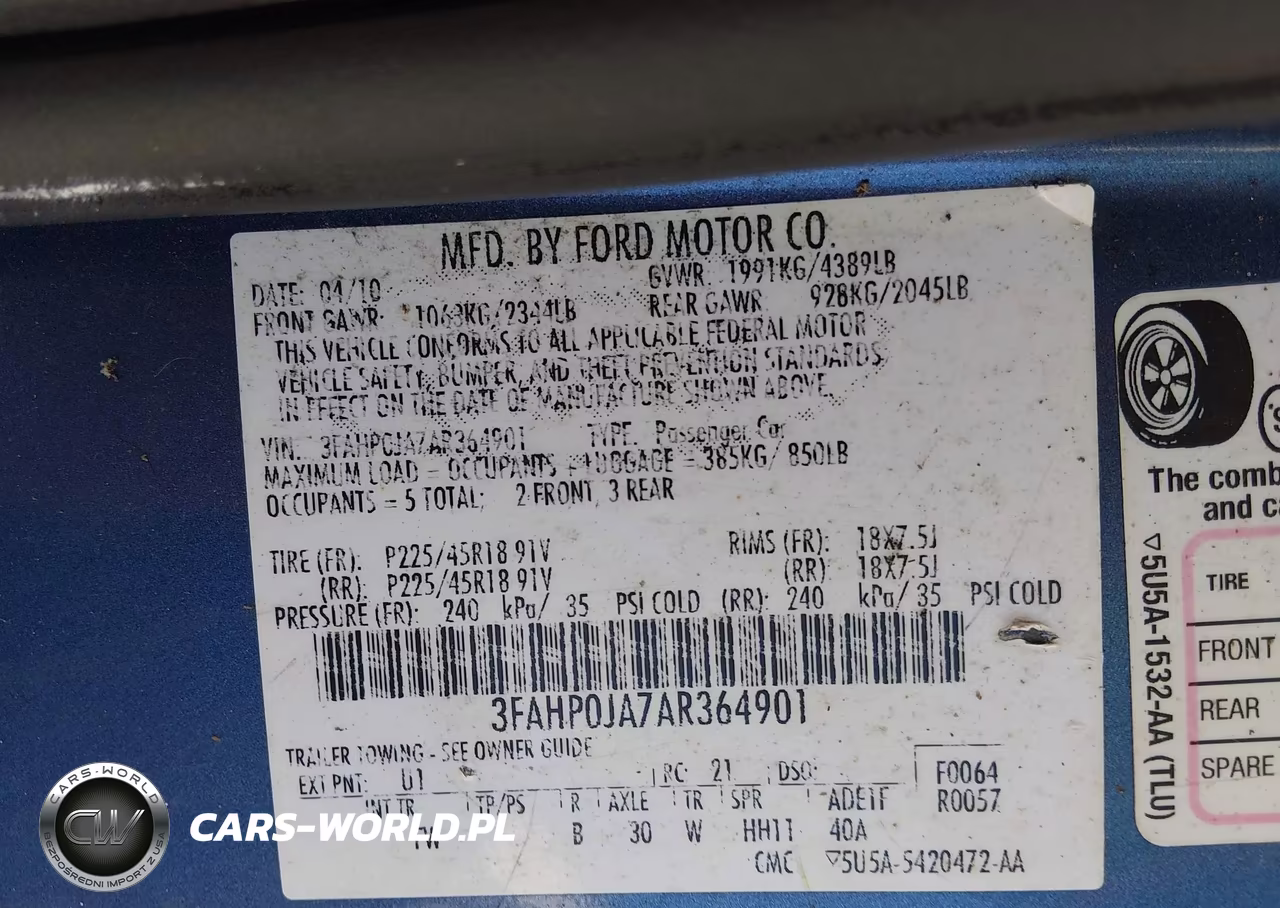 2010 Ford Fusion Sel VIN:3FAHP0JA7AR364901 - 9