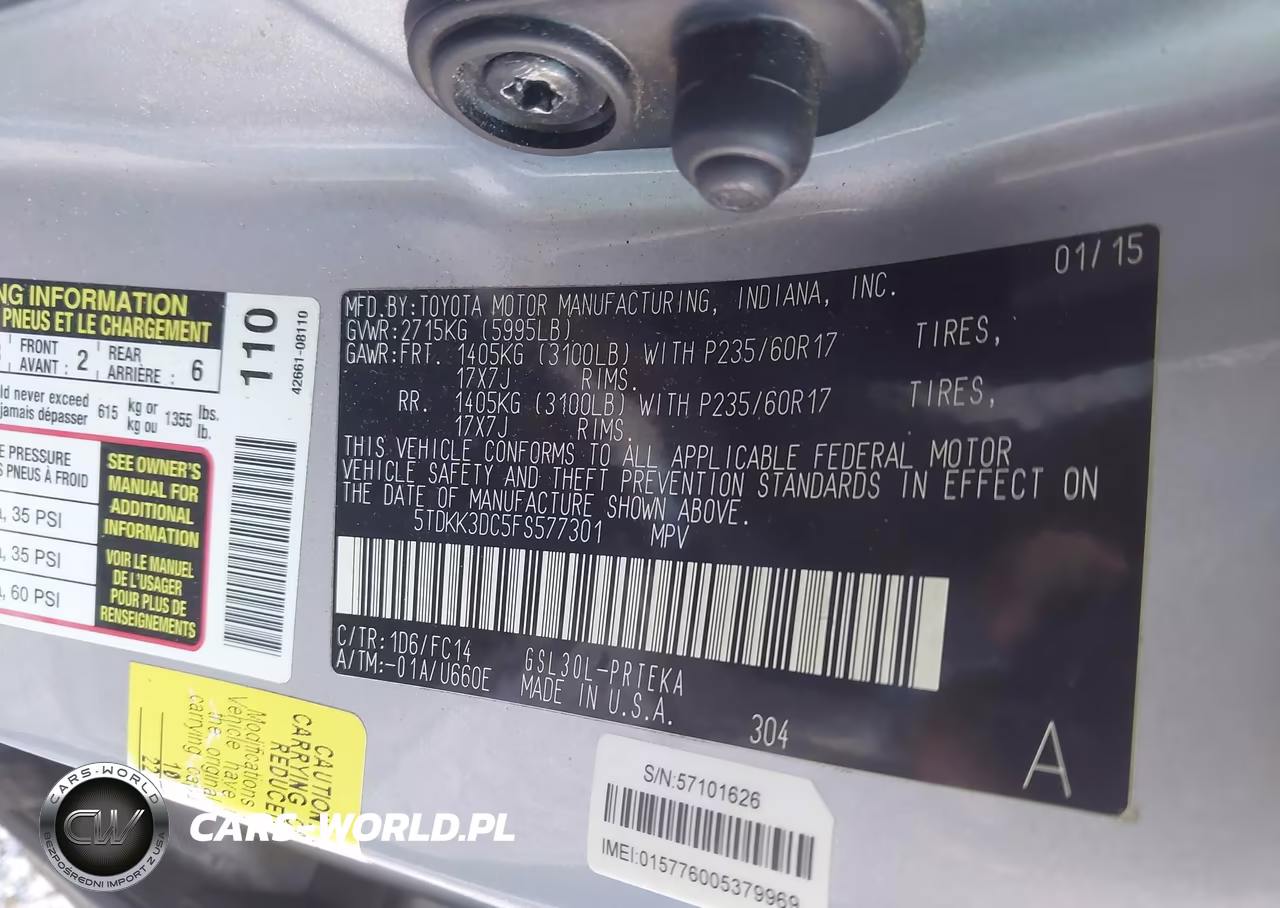 2015 Toyota Sienna Le 8 Passenger VIN:5TDKK3DC5FS577301 - 8