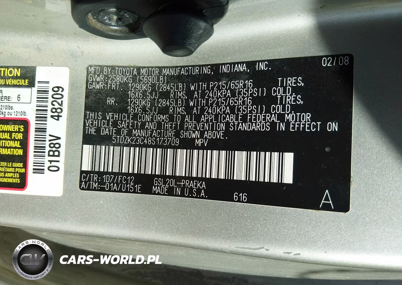 2008 Toyota Sienna Le VIN:5TDZK23C48S173709 - 9