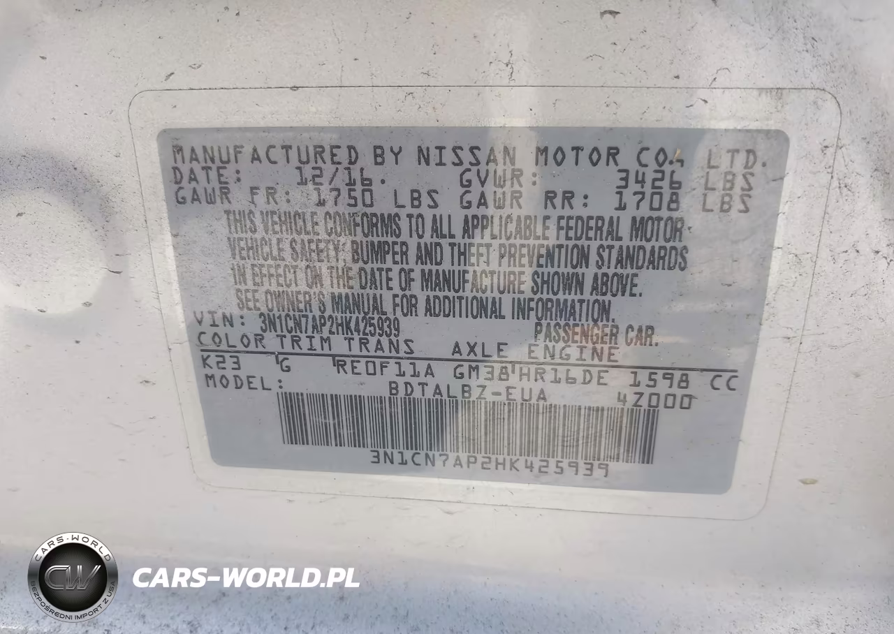 2017 Nissan Versa 1.6 Sv VIN:3N1CN7AP2HK425939 - 9