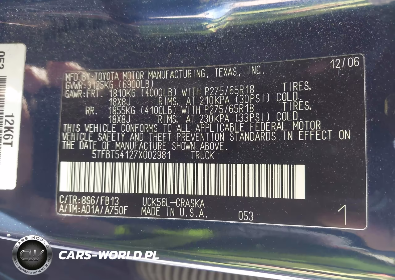 2007 Toyota Tundra Sr5 4.7L V8 VIN:5TFBT54127X002981 - 9