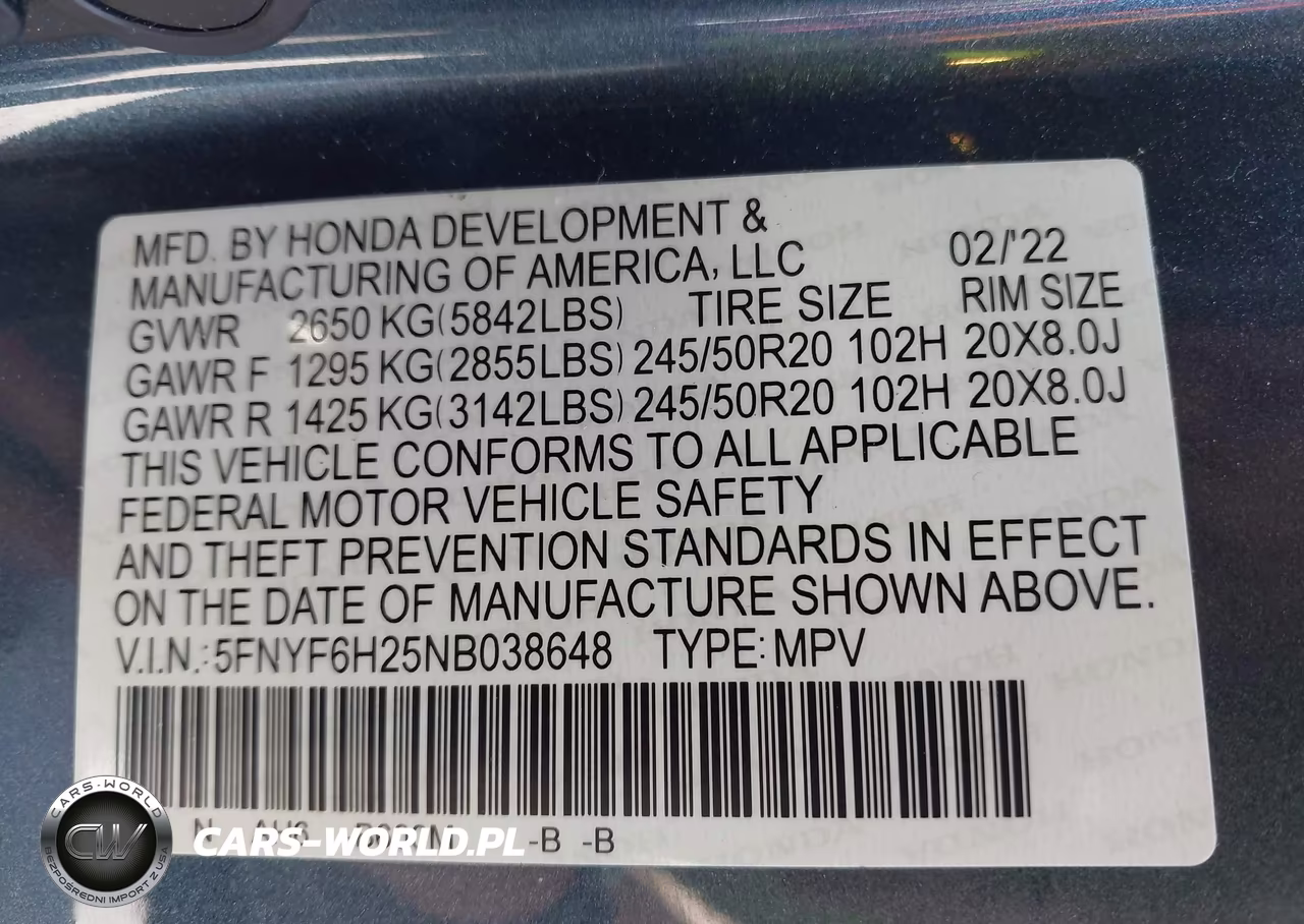 2022 Honda Pilot Awd Special Edition VIN:5FNYF6H25NB038648 - 9
