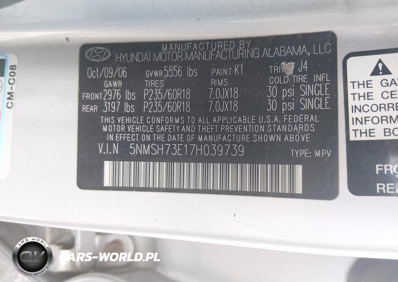 2007 Hyundai Santa Fe Limited-Se VIN:5NMSH73E17H039739 - 9