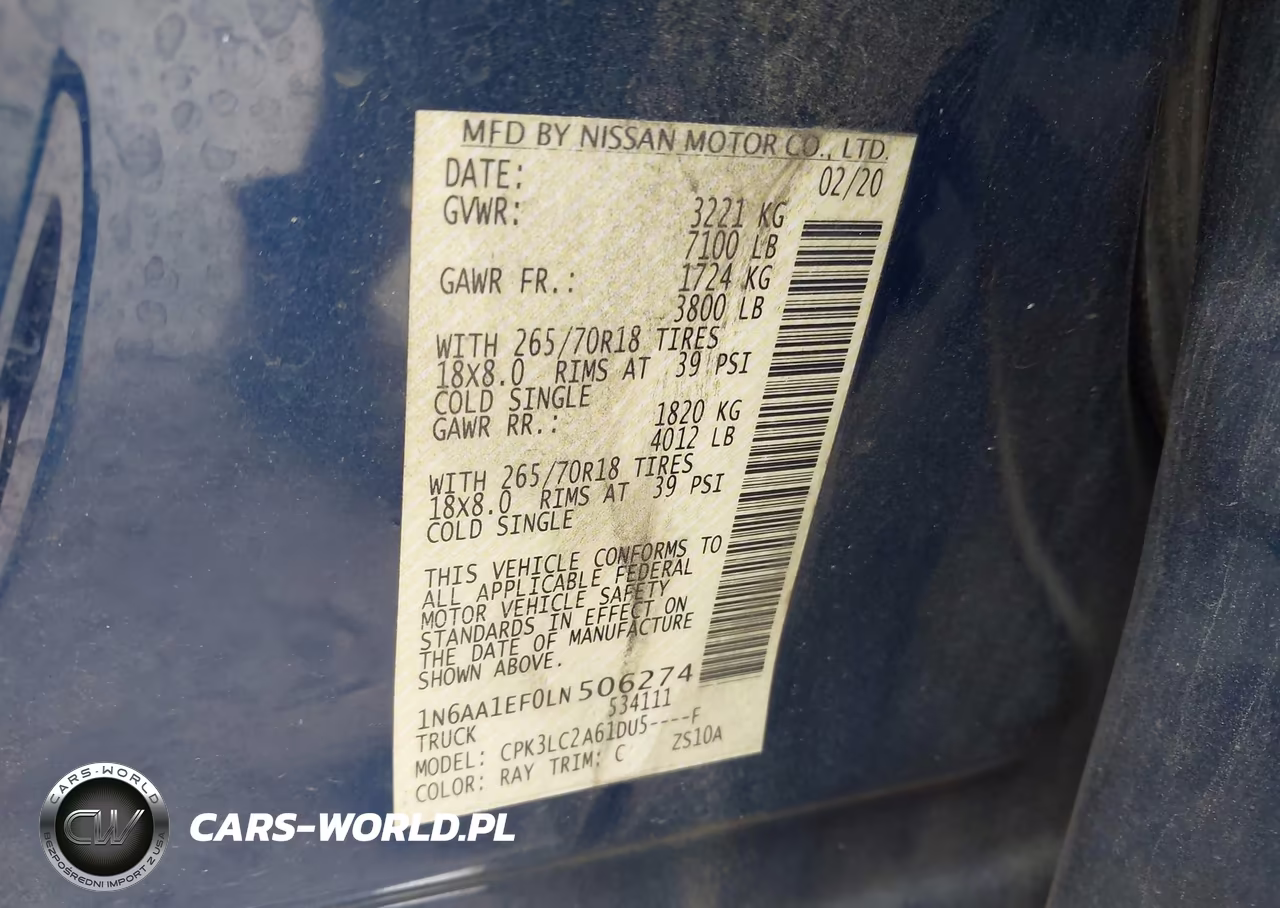 2020 Nissan Titan Sv 4X2 VIN:1N6AA1EF0LN506274 - 9