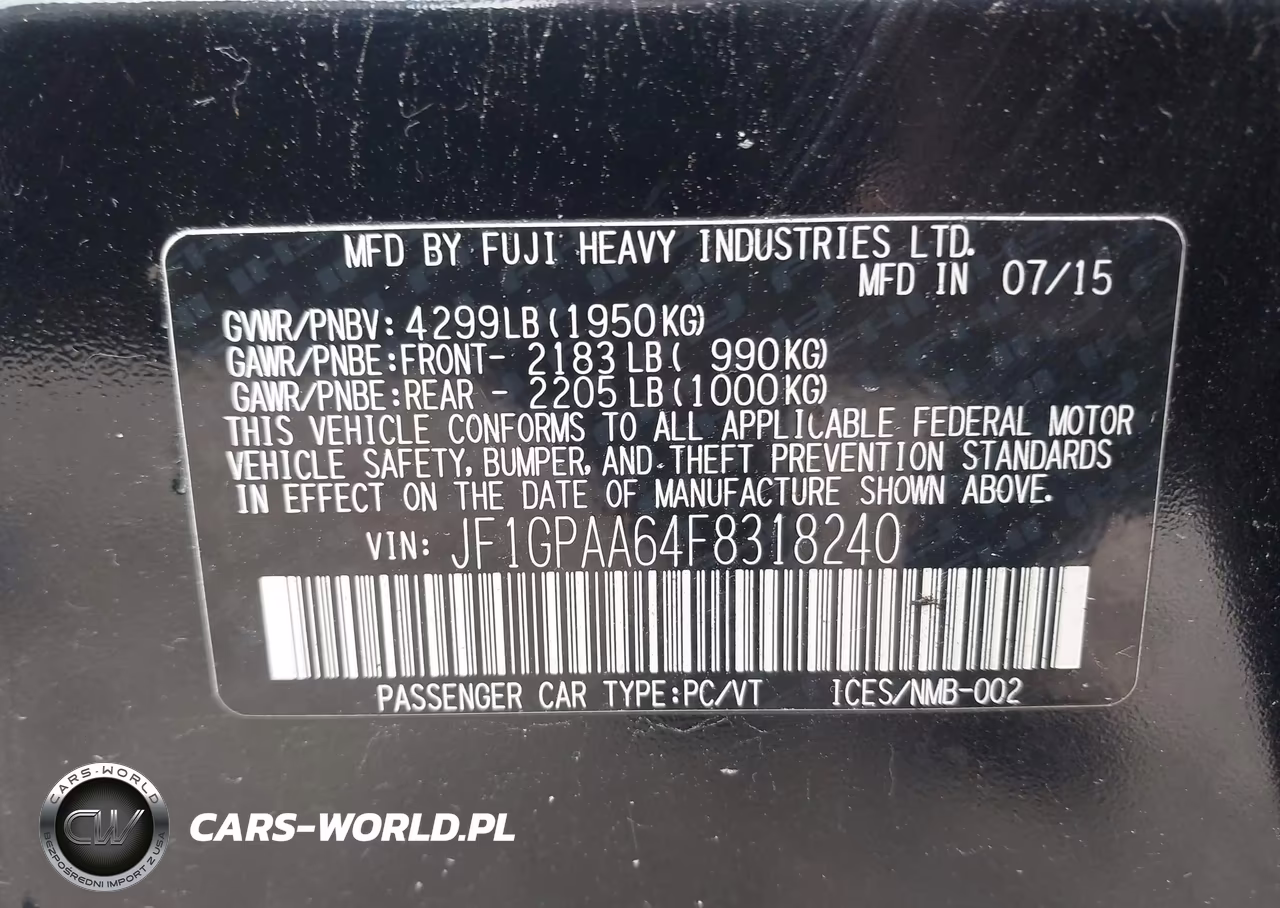 2015 Subaru Impreza 2.0I VIN:JF1GPAA64F8318240 - 9
