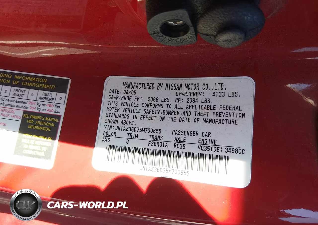 2005 Nissan 350Z Enthusiast VIN:JN1AZ36D75M700655 - 9