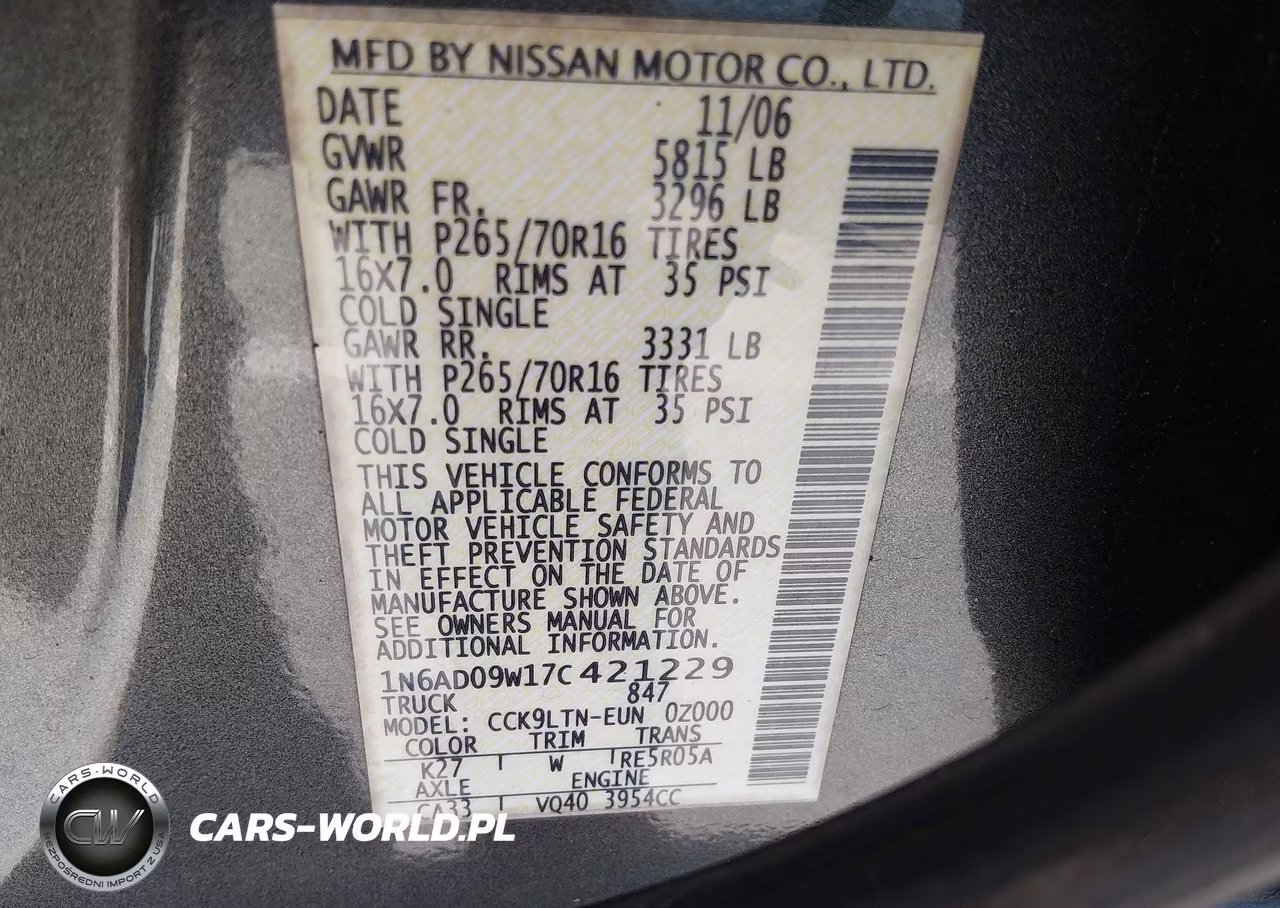 2007 Nissan Frontier Se VIN:1N6AD09W17C421229 - 9