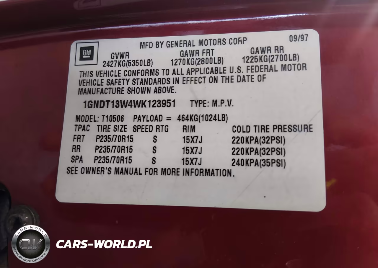 1998 Chevrolet Blazer Ls VIN:1GNDT13W4WK123951 - 9