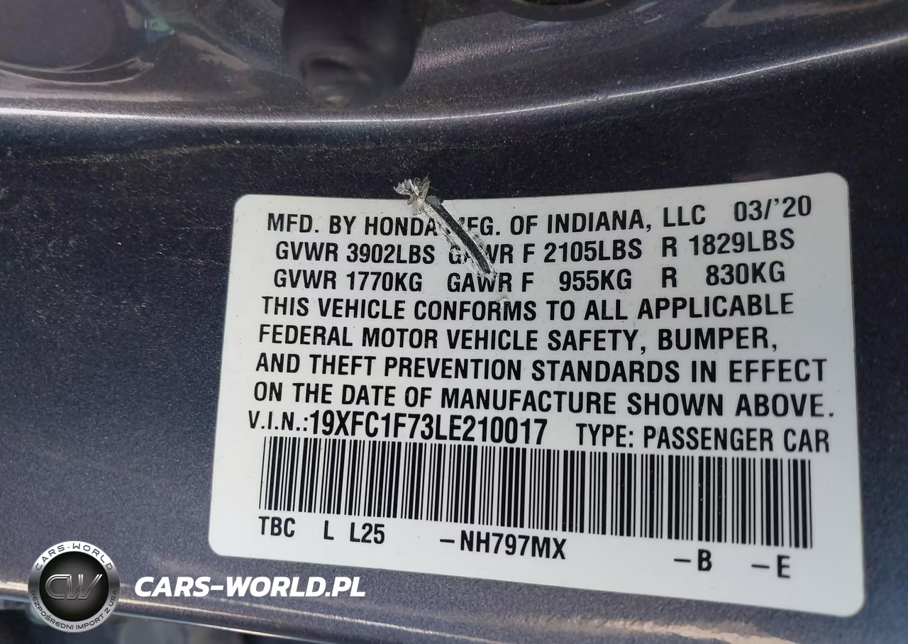 2020 Honda Civic Ex-L VIN:19XFC1F73LE210017 - 9