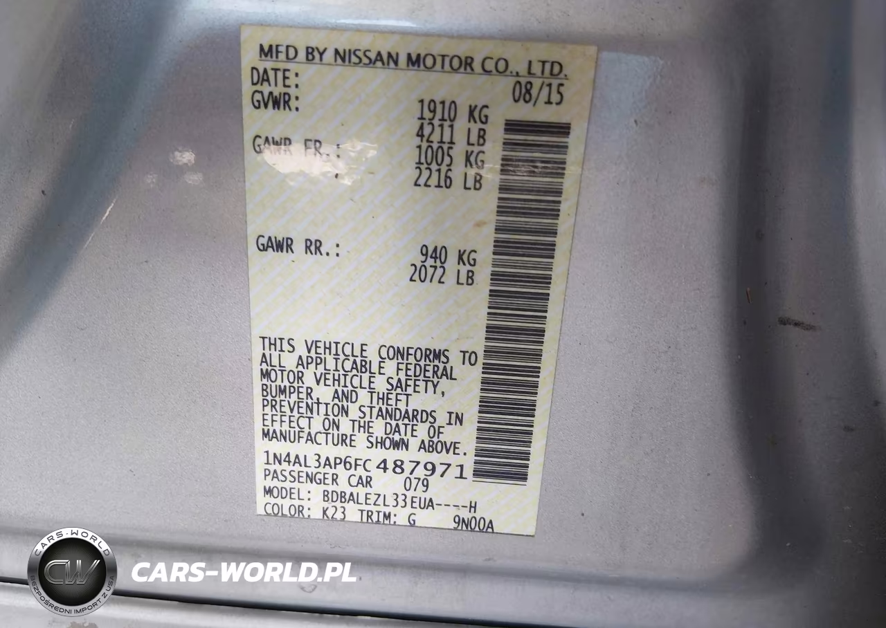 2015 Nissan Altima 2.5 S VIN:1N4AL3AP6FC487971 - 9