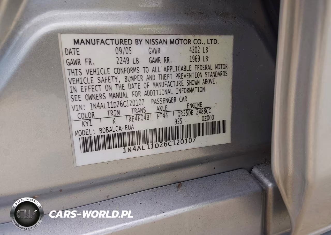 2006 Nissan Altima 2.5 S VIN:1N4AL11D26C120107 - 9