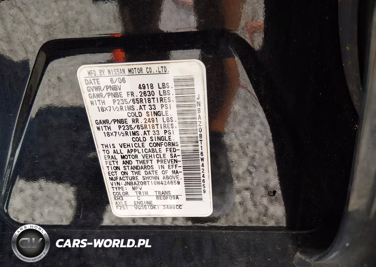 2006 Nissan Murano Sl VIN:JN8AZ08T16W424659 - 9