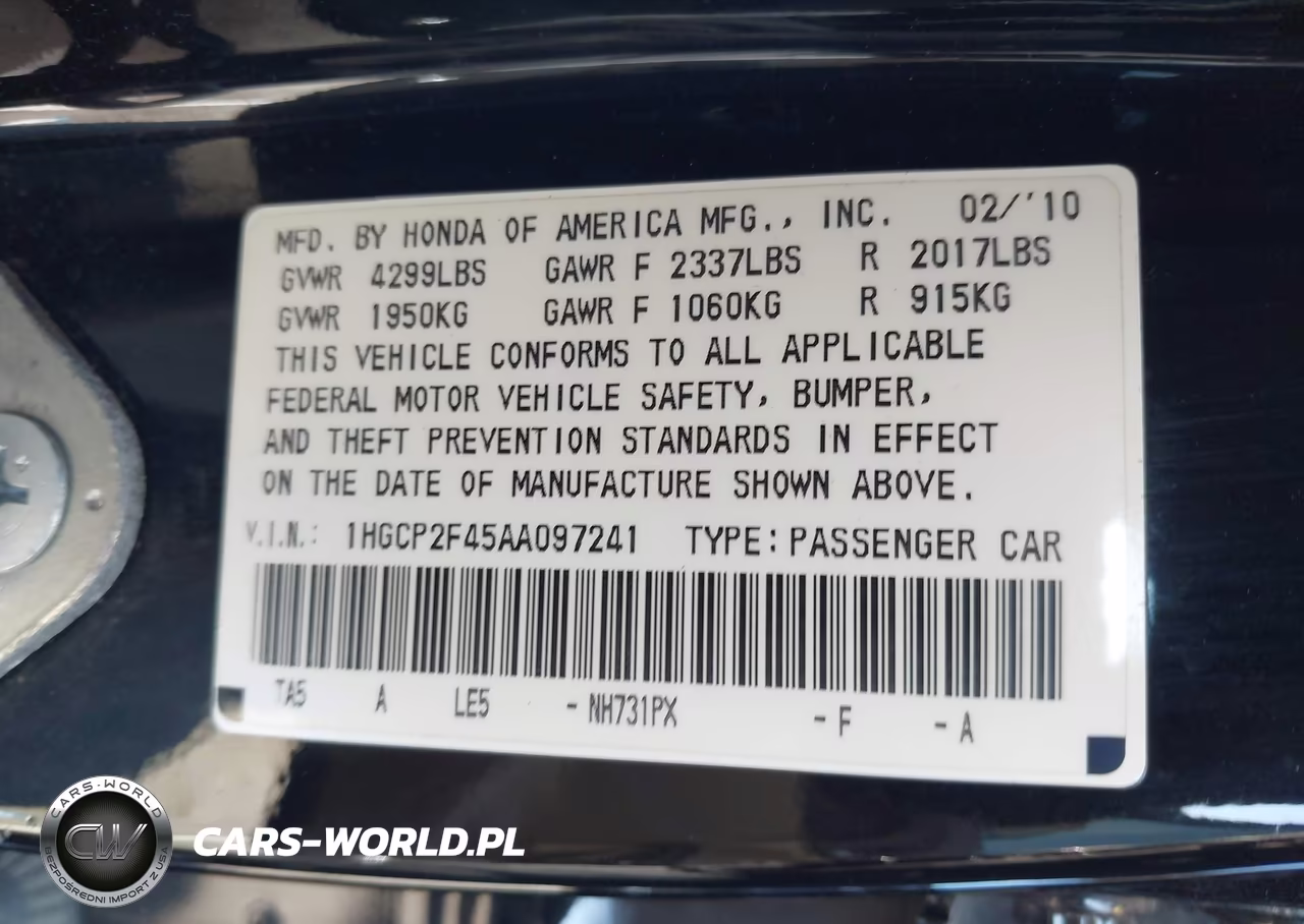 2010 Honda Accord 2.4 Lx-P VIN:1HGCP2F45AA097241 - 9