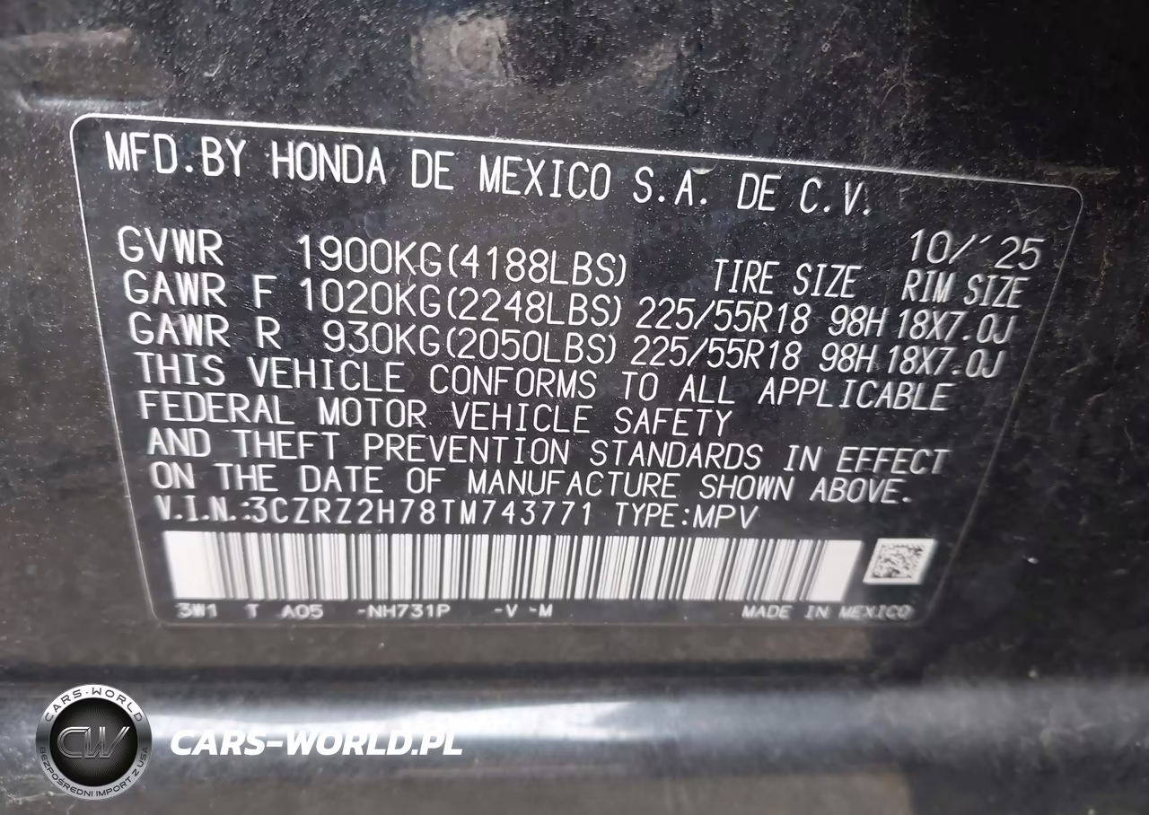 2026 Honda Hr-V Awd Ex-L VIN:3CZRZ2H78TM743771 - 9