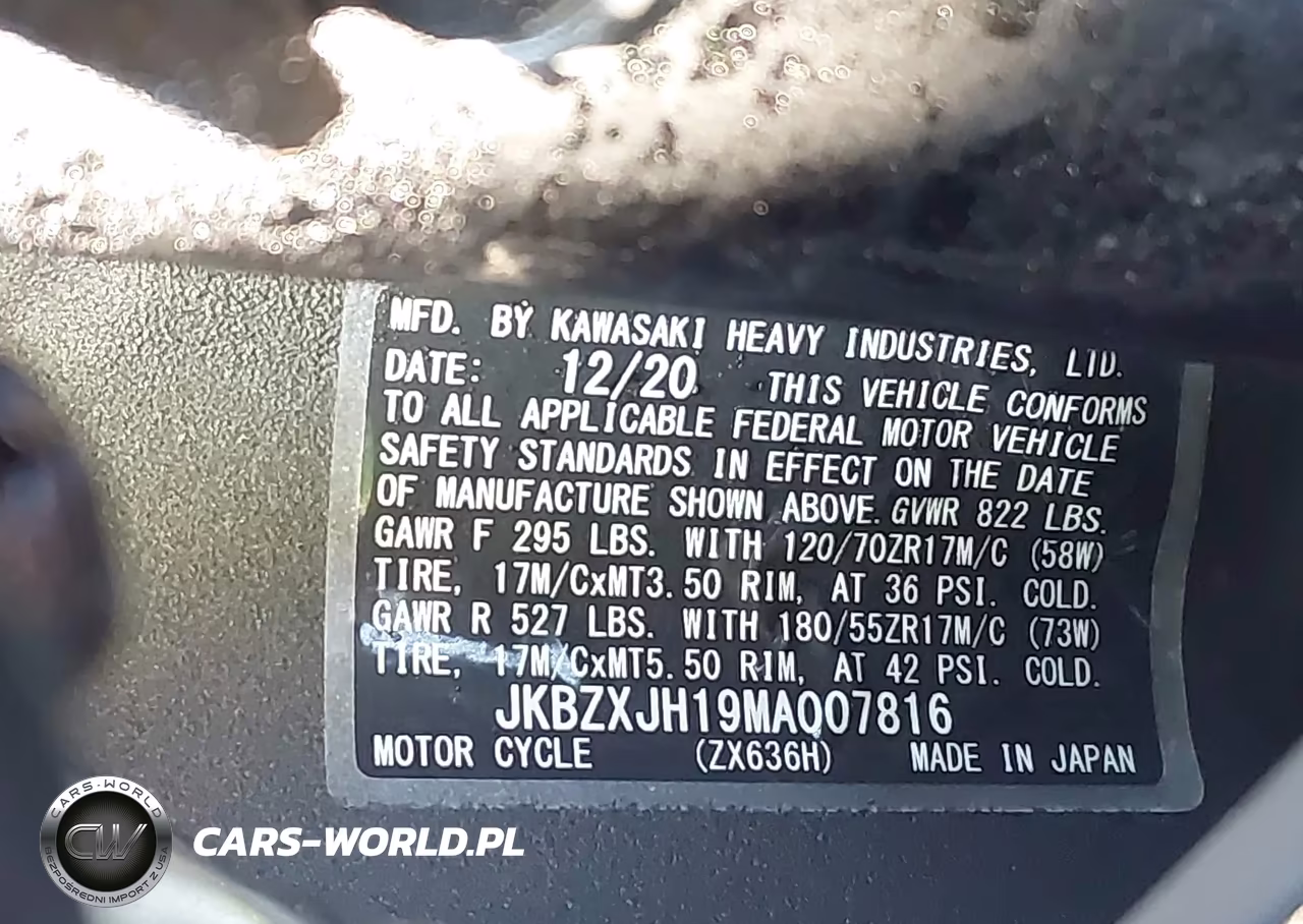 2021 Kawasaki Zx636 K VIN:JKBZXJH19MA007816 - 10
