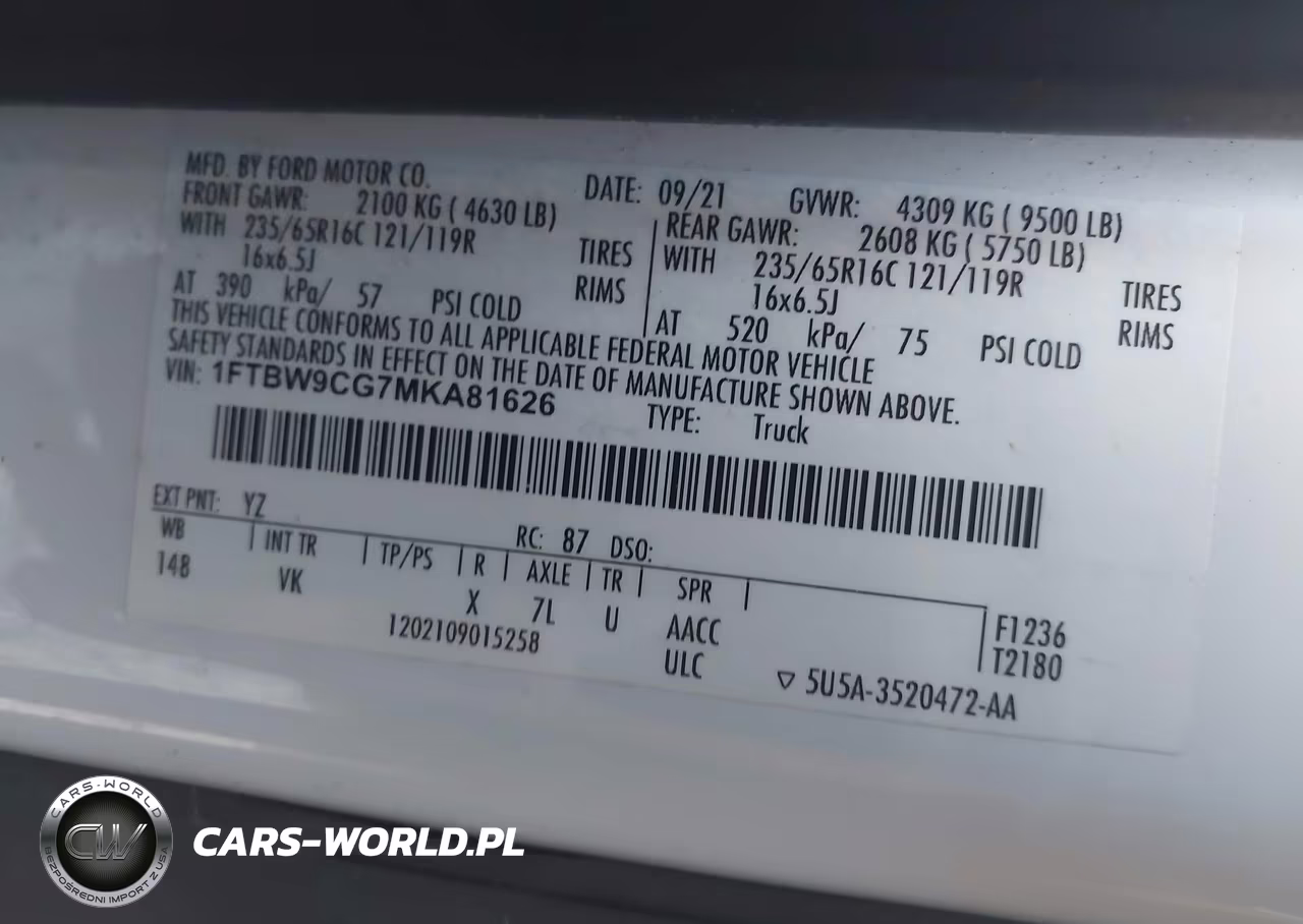 2021 Ford Transit-350 VIN:1FTBW9CG7MKA81626 - 9