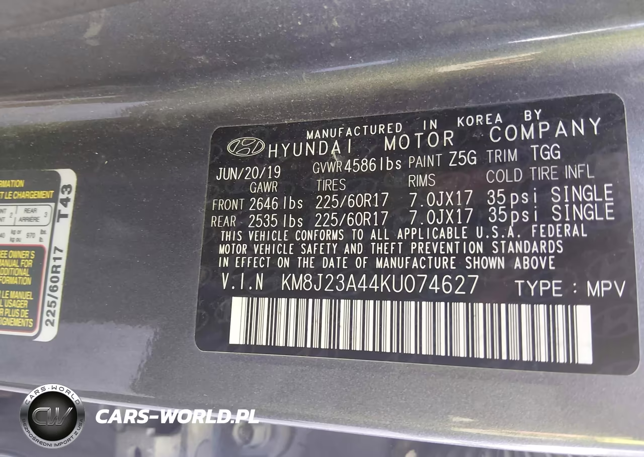 2019 Hyundai Tucson Se VIN:KM8J23A44KU074627 - 9